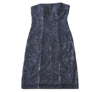 Sue Wong Black Strapless Dress with Intricate Beaded Patterns